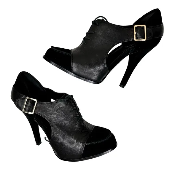 Elizabeth &amp; James Casi Stiletto Booties Steampunk Black Leather SZ 11 Victorian