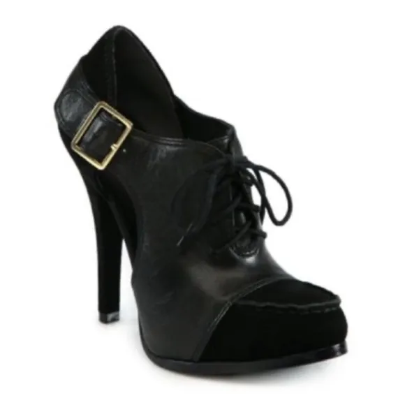 Elizabeth &amp; James Casi Stiletto Booties Steampunk Black Leather SZ 11 Victorian