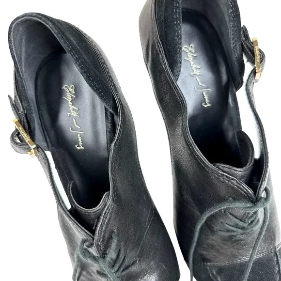 Elizabeth &amp; James Casi Stiletto Booties Steampunk Black Leather SZ 11 Victorian