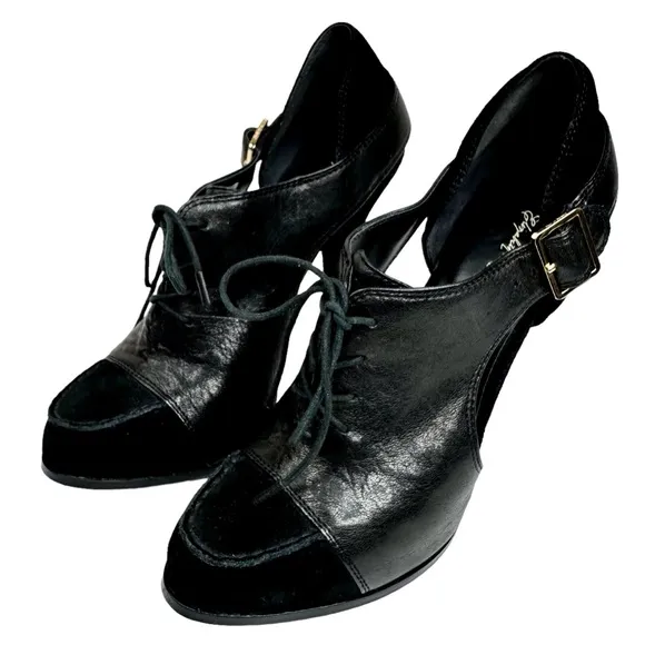 Elizabeth &amp; James Casi Stiletto Booties Steampunk Black Leather SZ 11 Victorian