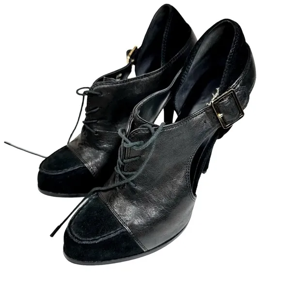 Elizabeth &amp; James Casi Stiletto Booties Steampunk Black Leather SZ 11 Victorian