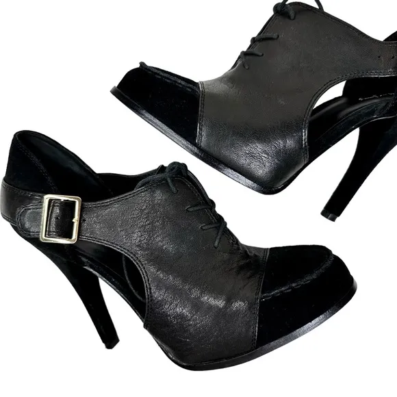 Elizabeth &amp; James Casi Stiletto Booties Steampunk Black Leather SZ 11 Victorian