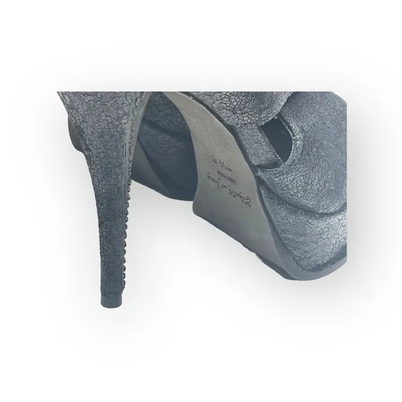 Elizabeth and James 𒀭 Milla Platform Stiletto Heel Sandal 𒀭 Black Sheen 𒀭7.5M