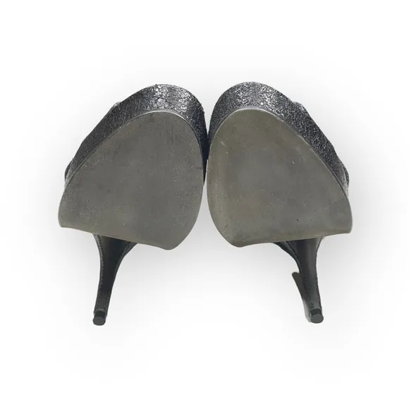 Elizabeth and James 𒀭 Milla Platform Stiletto Heel Sandal 𒀭 Black Sheen 𒀭7.5M