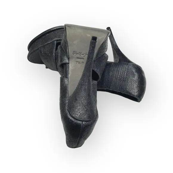 Elizabeth and James 𒀭 Milla Platform Stiletto Heel Sandal 𒀭 Black Sheen 𒀭7.5M