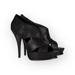 Elizabeth and James 𒀭 Milla Platform Stiletto Heel Sandal 𒀭 Black Sheen 𒀭7.5M