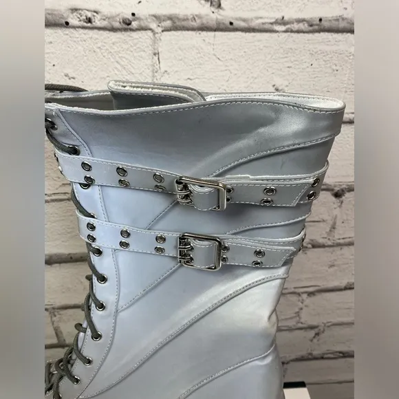 Ellie Silver Buckle Platform Boots Club Kid Boots Goth Boots size 12