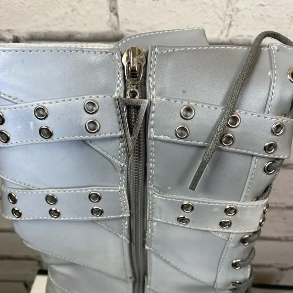 Ellie Silver Buckle Platform Boots Club Kid Boots Goth Boots size 12