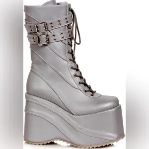 Ellie Silver Buckle Platform Boots Club Kid Boots Goth Boots size 12