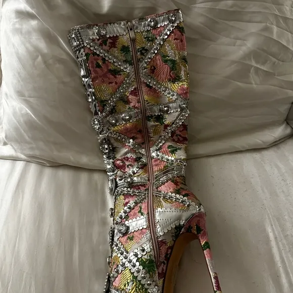 Embellished Floral High Heel Boots