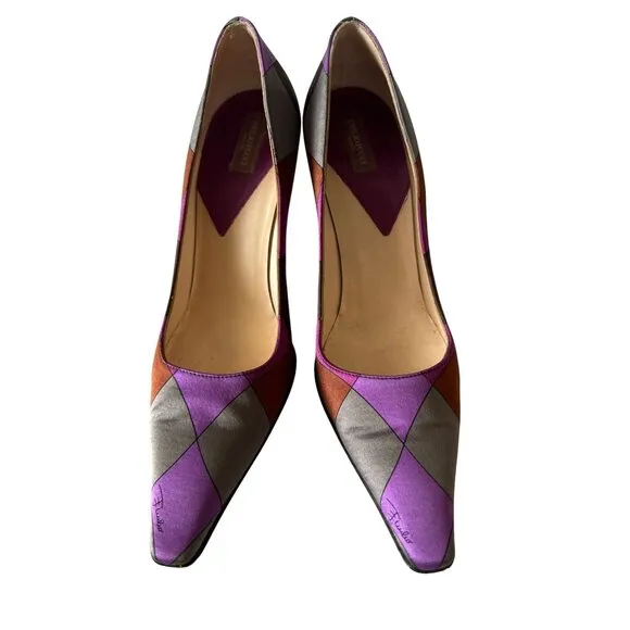 EMILIO PUCCI Multicolor Satin Stiletto Heels Size 37/7