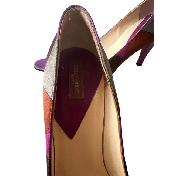 EMILIO PUCCI Multicolor Satin Stiletto Heels Size 37/7