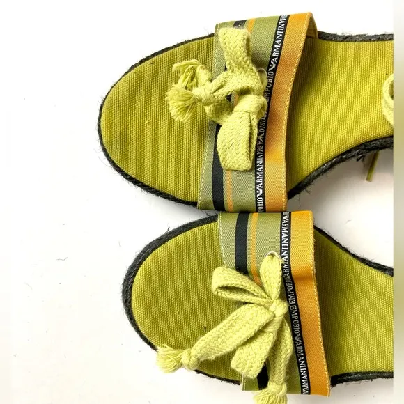 Emporio Armani Striped Lace-Up Platform Espadrille Sandals