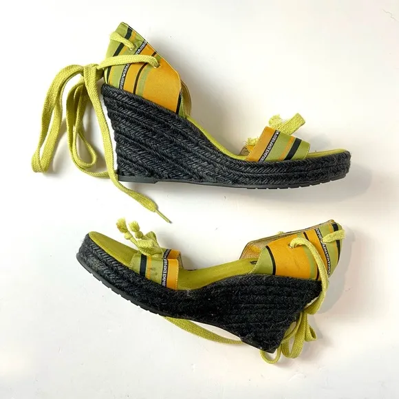 Emporio Armani Striped Lace-Up Platform Espadrille Sandals