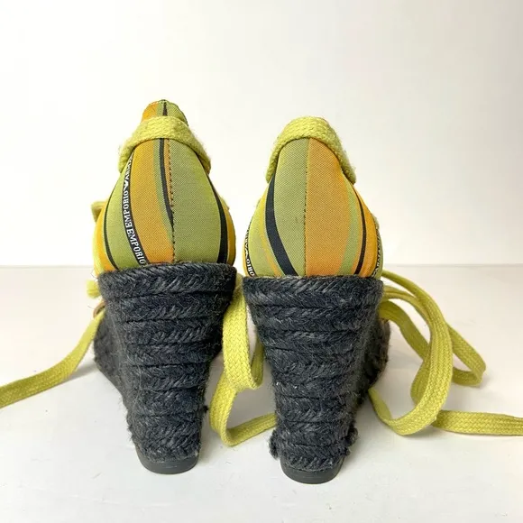 Emporio Armani Striped Lace-Up Platform Espadrille Sandals