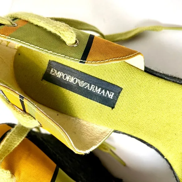 Emporio Armani Striped Lace-Up Platform Espadrille Sandals