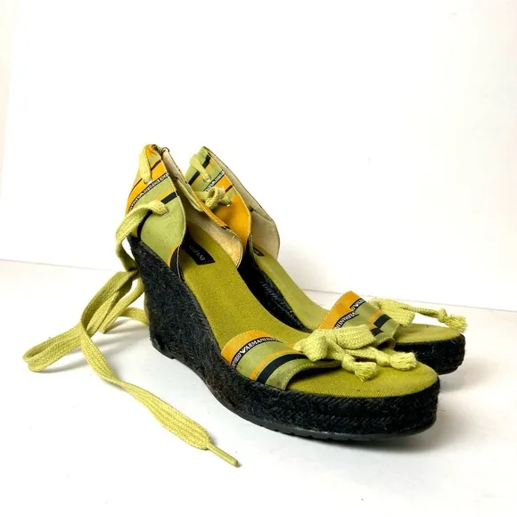 Emporio Armani Striped Lace-Up Platform Espadrille Sandals