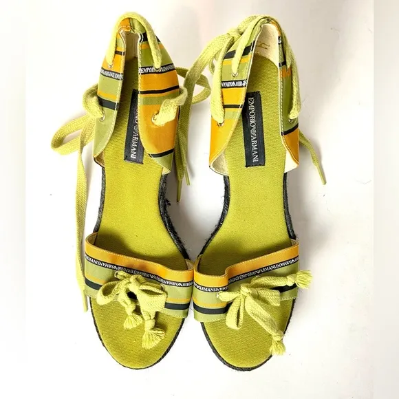 Emporio Armani Striped Lace-Up Platform Espadrille Sandals