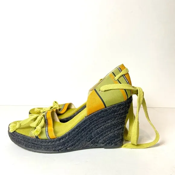 Emporio Armani Striped Lace-Up Platform Espadrille Sandals