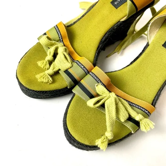 Emporio Armani Striped Lace-Up Platform Espadrille Sandals