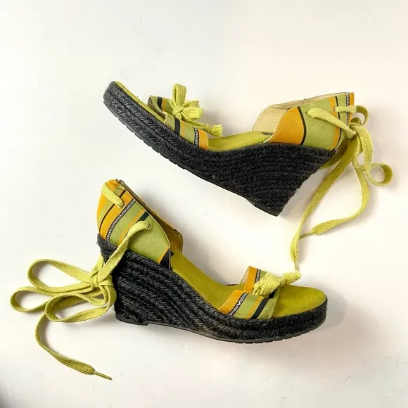 Emporio Armani Striped Lace-Up Platform Espadrille Sandals