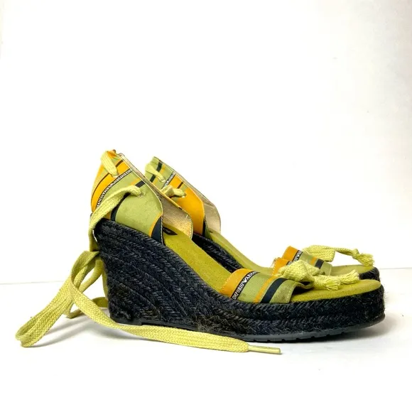 Emporio Armani Striped Lace-Up Platform Espadrille Sandals