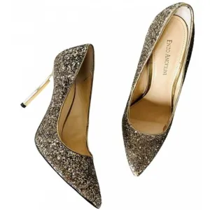 ENZO ANGIOLINI Gold Sequins Sparkle Pointy Toe Metallic Stiletto Heels Shoes 9