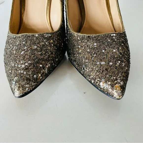 ENZO ANGIOLINI Gold Sequins Sparkle Pointy Toe Metallic Stiletto Heels Shoes 9