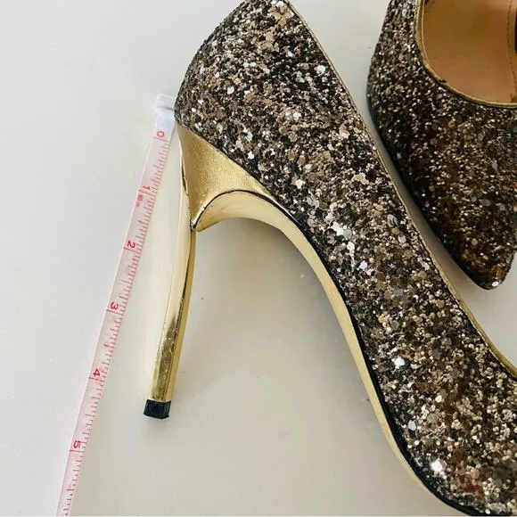 ENZO ANGIOLINI Gold Sequins Sparkle Pointy Toe Metallic Stiletto Heels Shoes 9