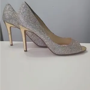 Enzo Angiolini Peep Toe Silver Gold Sparkle Glitter Pumps. 8.5