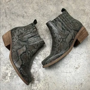 Eric Michael Green and Brown Ankle Boots with Snakeskin Texture