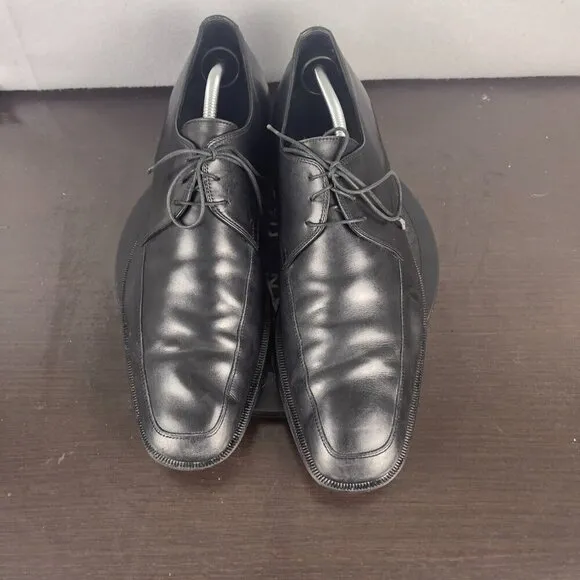 Ermenegildo Zegna Derby Dress Shoes Black Leather Mens Size 12 Distressed