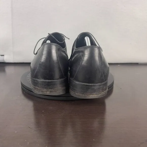 Ermenegildo Zegna Derby Dress Shoes Black Leather Mens Size 12 Distressed
