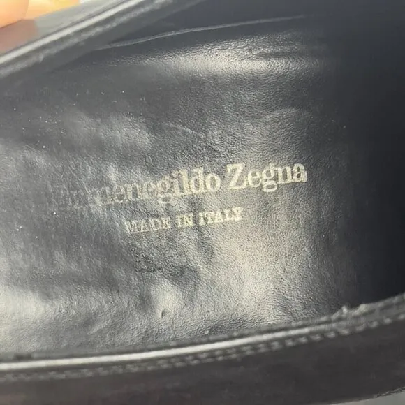 Ermenegildo Zegna Derby Dress Shoes Black Leather Mens Size 12 Distressed