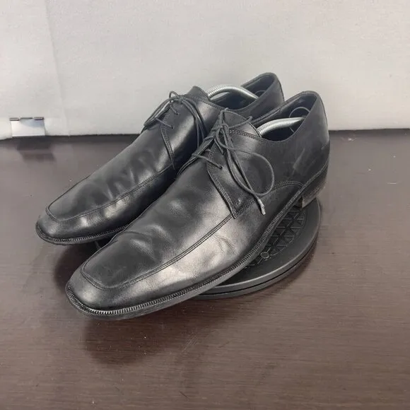 Ermenegildo Zegna Derby Dress Shoes Black Leather Mens Size 12 Distressed