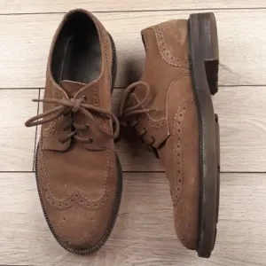 ERMENEGILDO ZEGNA Tan Brown Suede Leather Sz 7.5 Wingtip Mens Dress Shoes RECENT