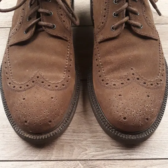 ERMENEGILDO ZEGNA Tan Brown Suede Leather Sz 7.5 Wingtip Mens Dress Shoes RECENT