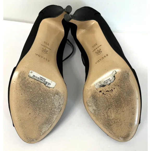 ESCADA Crystal Jeweled Satin T-Strap Heeled Shoes Size 39.5/9 US Peep Toe