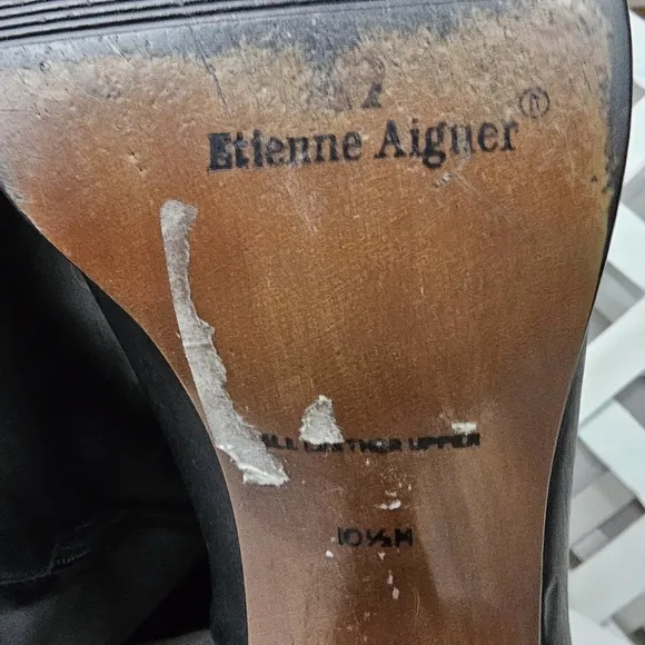 Etienne Aigner Black Leather Low Heeled Tall Boots Size 10.5