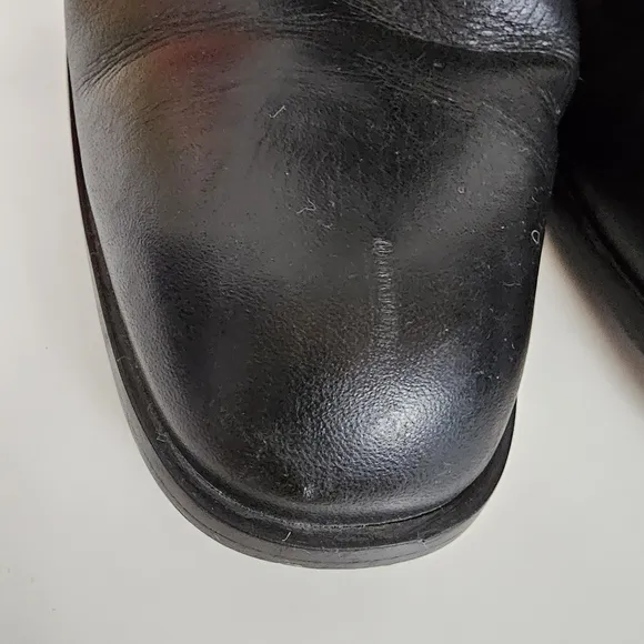 Etienne Aigner Black Leather Low Heeled Tall Boots Size 10.5