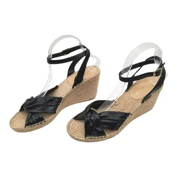 Etienne Aigner Womens  Black Leather Vera Espadrille Wedge Sandal 7 M
