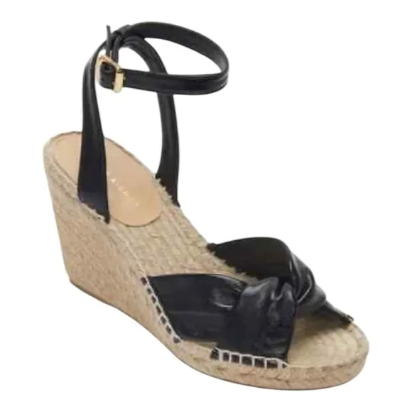 Etienne Aigner Womens  Black Leather Vera Espadrille Wedge Sandal 7 M