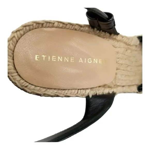 Etienne Aigner Womens  Black Leather Vera Espadrille Wedge Sandal 7 M