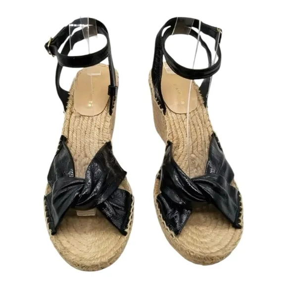 Etienne Aigner Womens  Black Leather Vera Espadrille Wedge Sandal 7 M