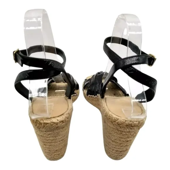 Etienne Aigner Womens  Black Leather Vera Espadrille Wedge Sandal 7 M