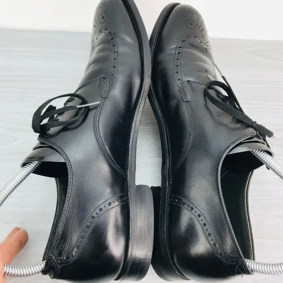 ET Wright Mens Size 10.5‎ B Dress Shoes Black Leather Wingtip Lace Up Shoes