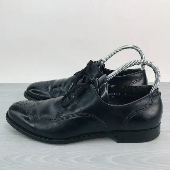 ET Wright Mens Size 10.5‎ B Dress Shoes Black Leather Wingtip Lace Up Shoes