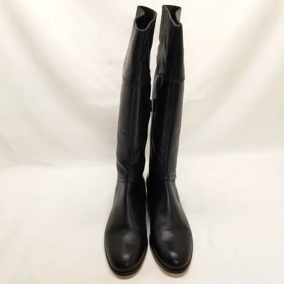 EUC Diba True Size 9M Ridding Boots Black Leather Knee High Poppy Seed Low Heel