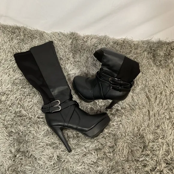 EUC Faux leather Forever Black Platform Knee High Boot