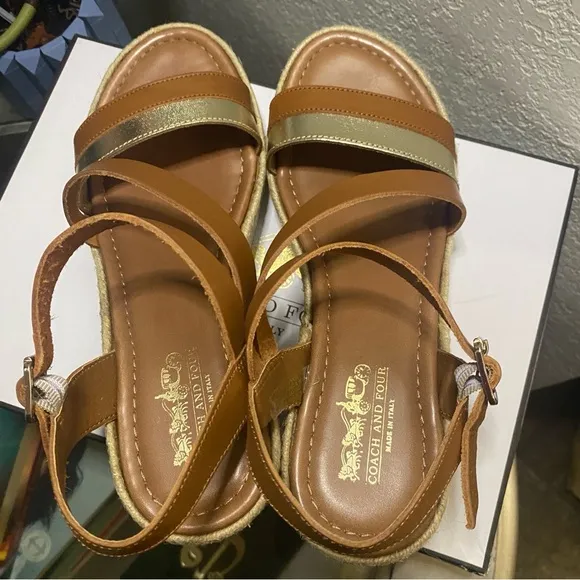 EUC In a Box Coach and Four Platform Espadrille Sandals in Luggage - Size 7